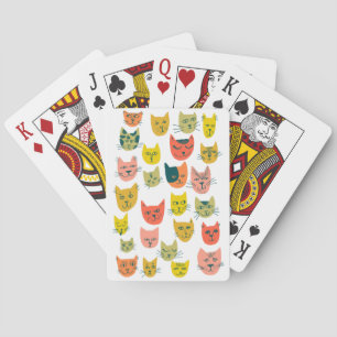 Cute colourful cats pattern on white playing cards
