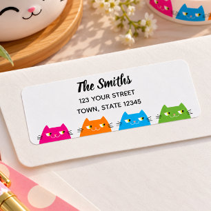 Cute Colourful Cats Return Address Label