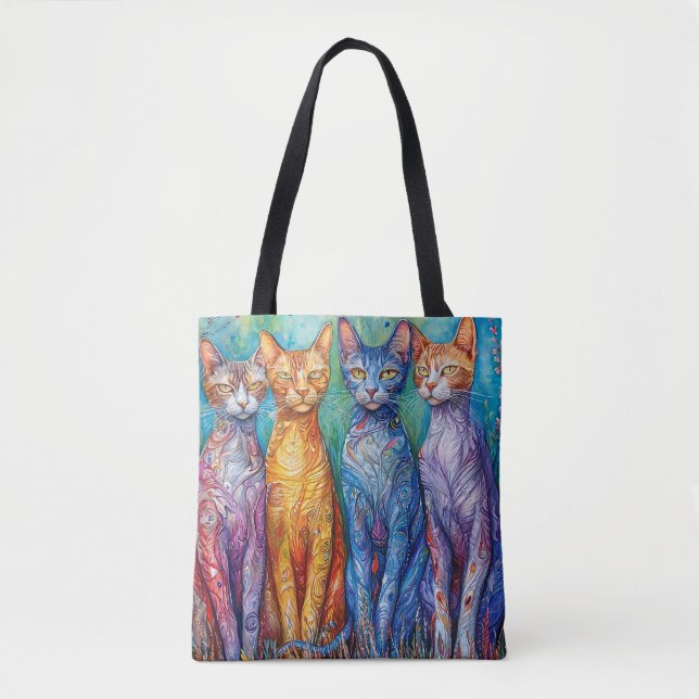 Cute colourful cats tote bag (Front)