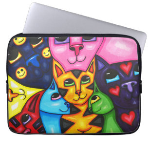 Cute Colourful Cats whimsical Art Original paintin Laptop Sleeve