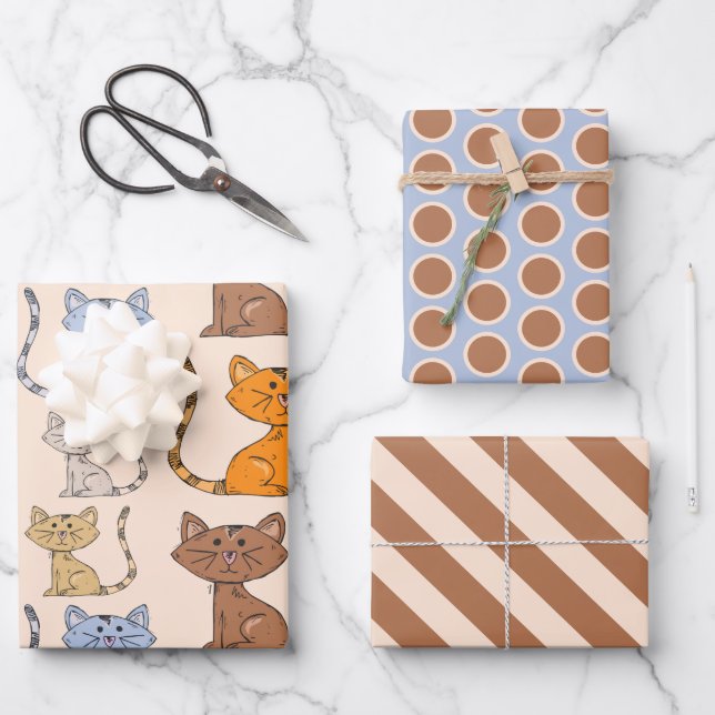 Cute Colourful Cats Wrapping Paper Sheet Set (Front)