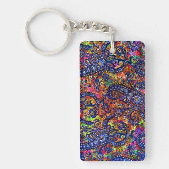 Cute colourful chakra pattern checkbook cover key ring (Front)