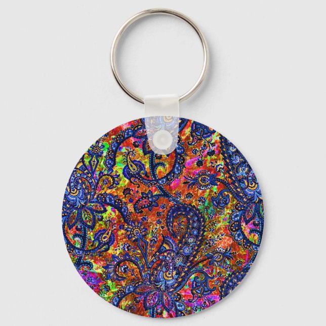 Cute colourful chakra pattern checkbook cover key ring (Front)
