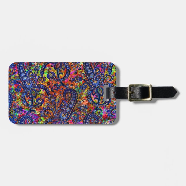 Cute colourful chakra pattern checkbook cover luggage tag (Front Horizontal)