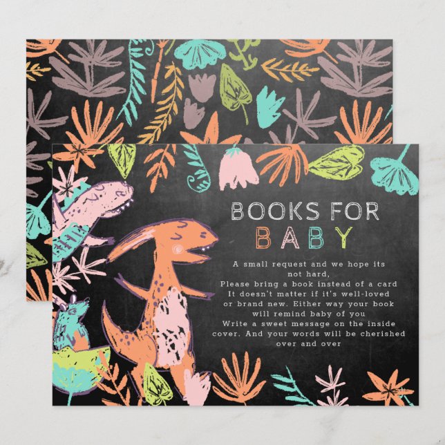 Cute Colourful Chalkboard Dino Books for Baby  Invitation (Front/Back)