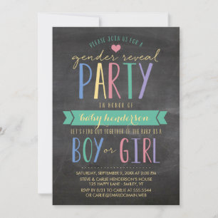 Cute Colourful Chalkboard Gender Reveal Party Invitation