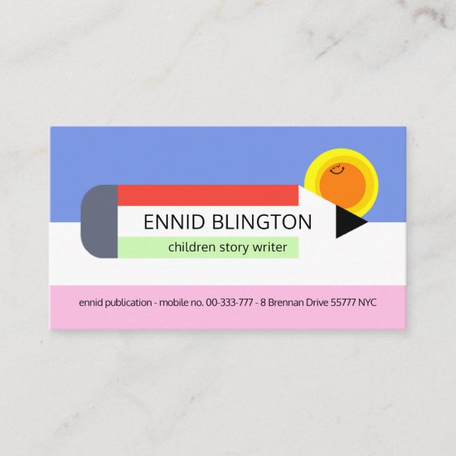 Cute Colourful Children's Pencil Author Business Card (Front)