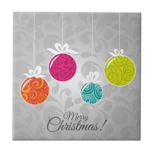 Cute colourful Christmas bauble decorations Tile (Front)
