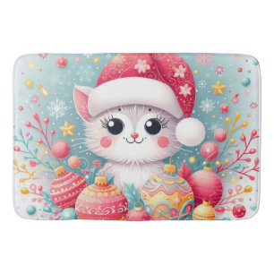 Cute, Colourful Christmas cat  Bath Mat