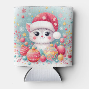 Cute, Colourful Christmas cat  Can Cooler