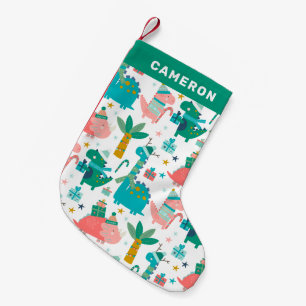 Cute Colourful Christmas Dinosaurs Personalised Small Christmas Stocking