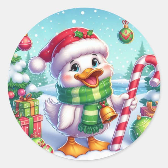 Cute Colourful Christmas duck Classic Round Sticker (Front)