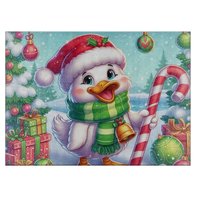 Cute Colourful Christmas duck Cutting Board (Front)