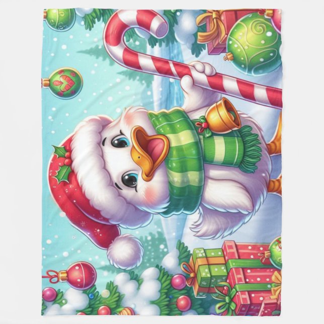Cute Colourful Christmas duck Fleece Blanket (Front)