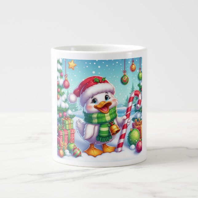 Cute Colourful Christmas duck Large Coffee Mug (Front)