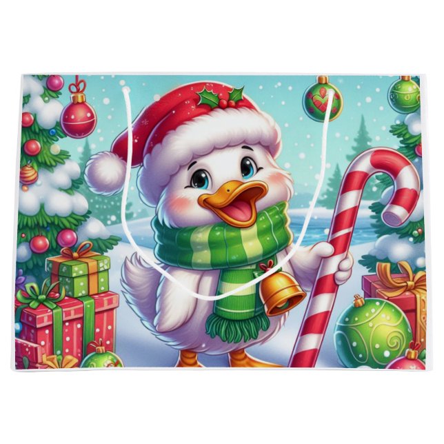 Cute Colourful Christmas duck Large Gift Bag (Front)