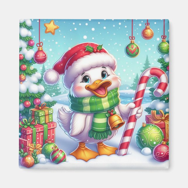 Cute Colourful Christmas duck Magnet (Front)