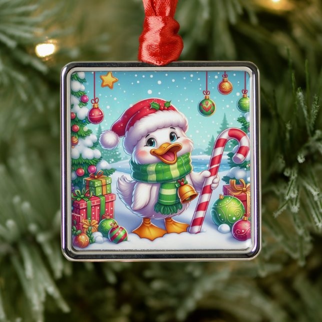 Cute Colourful Christmas duck Metal Ornament (Tree)