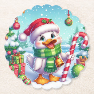 Cute Colourful Christmas duck Paper Coaster