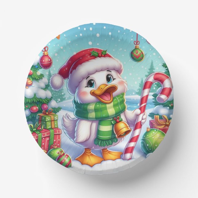 Cute Colourful Christmas duck Paper Plate (Front)