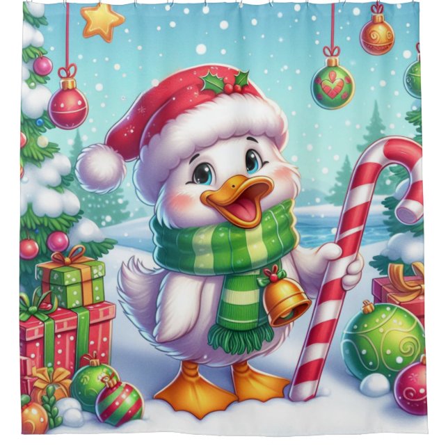 Cute Colourful Christmas duck Shower Curtain (Front)