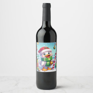 Cute Colourful Christmas duck Wine Label