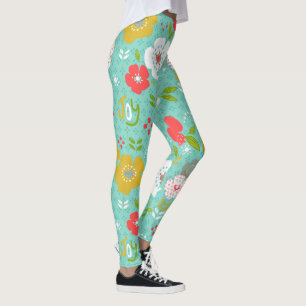 Cute Colourful Christmas Flowers & Text Joy Leggings