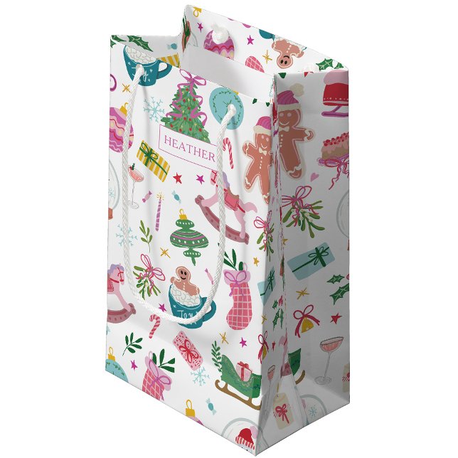 Cute Colourful Christmas Gift Bag (Fun Christmas Doodles Gift Bag to match your Holiday Stationery Collection — by Painted Paperie)