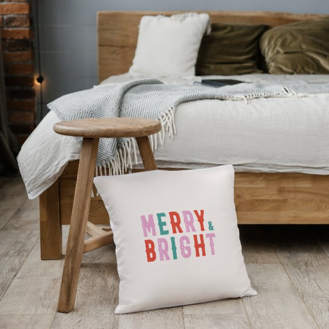 Cute Colourful Christmas Holiday Decor Merry Brigh Cushion (Creator Uploaded)