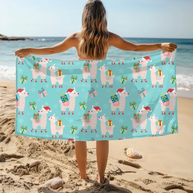 Cute Colourful Christmas Holiday Llama Kids Patter Beach Towel (Creator Uploaded)