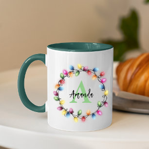 Cute colourful Christmas lights monogram Mug