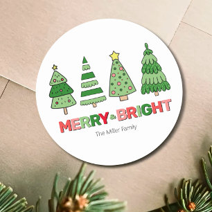 Cute Colourful Christmas Merry And Bright Classic Round Sticker