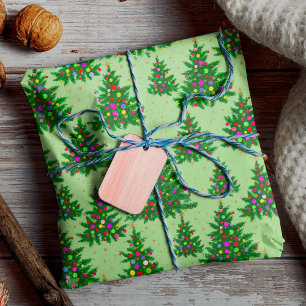 Cute colourful Christmas trees green Wrapping Paper