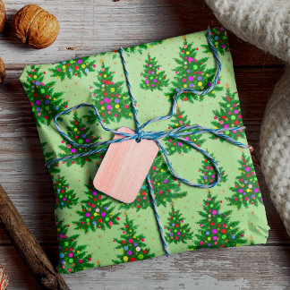 Cute colourful Christmas trees green Wrapping Paper