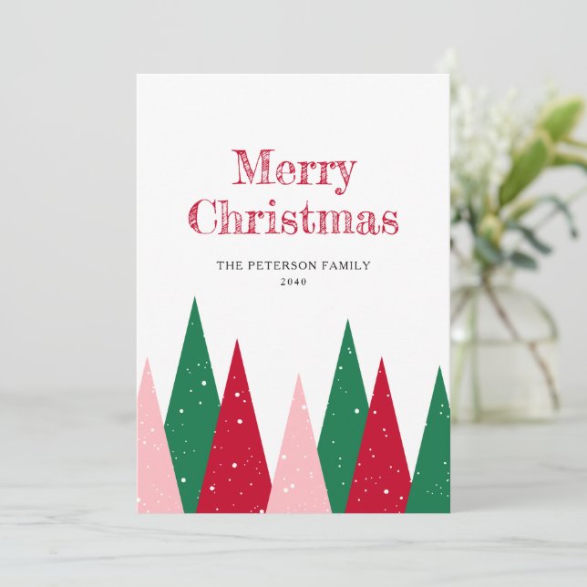 Cute Colourful Christmas Trees Modern Non-Photo Holiday Card (Standing Front)