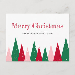 Cute Colourful Christmas Trees Modern Non-Photo Holiday Postcard