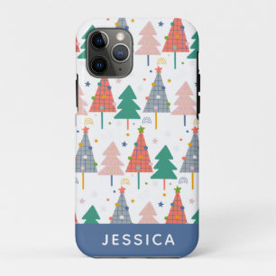 Cute Colourful Christmas Trees Pattern Personalise iPhone 11 Pro Case