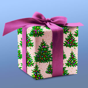 Cute colourful Christmas trees rose pink Wrapping Paper