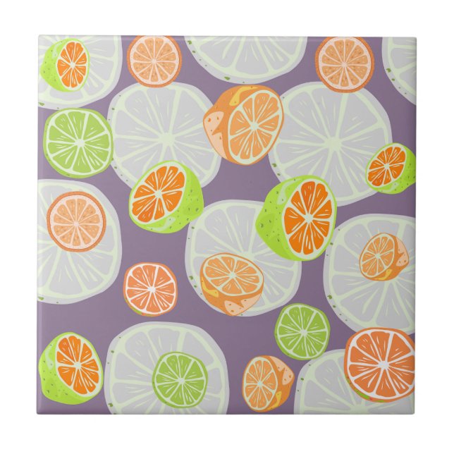 Cute colourful citrus l Purple Ceramic Tile (Front)