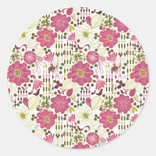 Cute colourful classic floral pattern round sticker