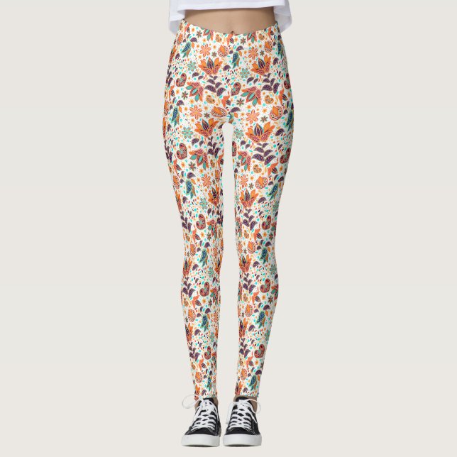 Cute colourful classic floral patterns cornhole se leggings (Front)