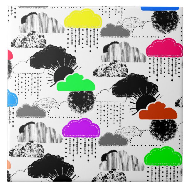 Cute colourful clouds patterns ceramic tile (Front)