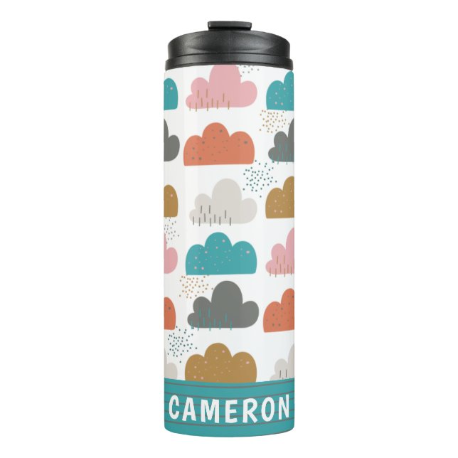 Cute Colourful Clouds Personalised Name Turquoise Thermal Tumbler (Front)