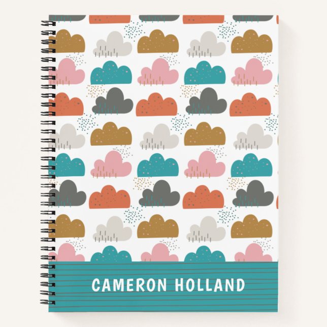 Cute Colourful Clouds Personalised Pink Turquoise Notebook (Front)