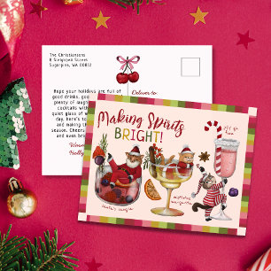 Cute Colourful Cocktail Cats Making Spirits Bright Holiday Postcard