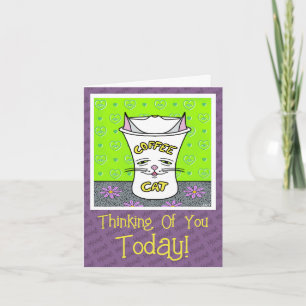Cute Colourful Coffee Cat Thinking Of You Card