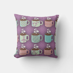 Cute Colourful Coffee Cups Illustrated Pattern Cushion