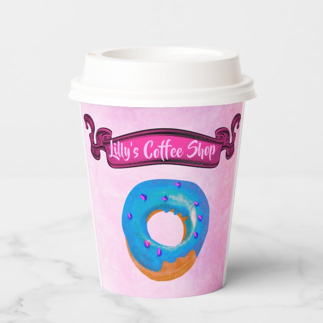 Cute Colourful Coffee Doughnut Shop Paper cup (Back)