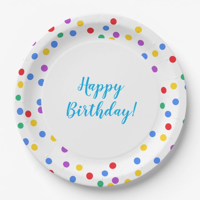 Cute Colourful Confetti Dots Kids Birthday Party Paper Plate (Front)