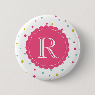 Cute Colourful Confetti Dots Pattern Monogram 6 Cm Round Badge